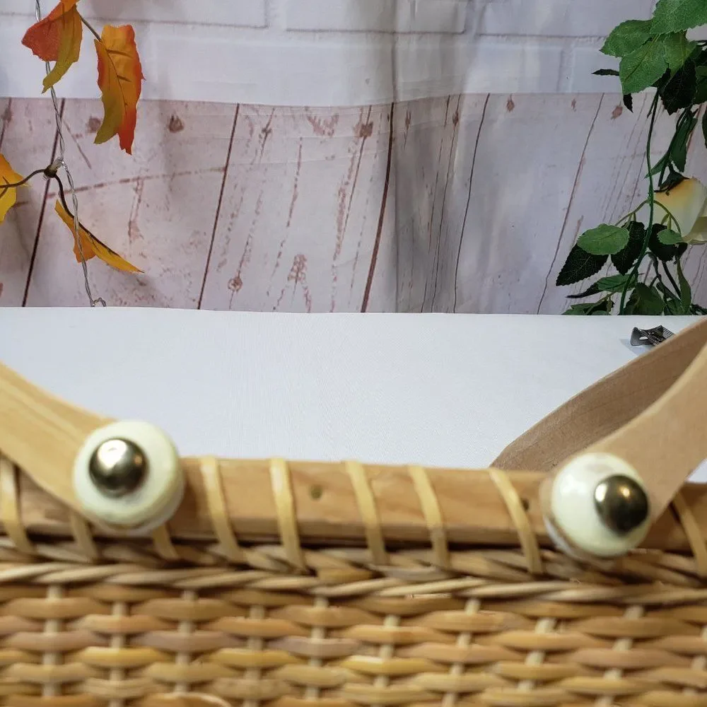 Small Rectangular Rattan Storage Basket w/ Handles Natural Blonde Coastal Decor